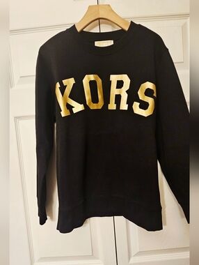 MICHAEL Michael Kors Women's Black Sweatshirt with Gold Lettering